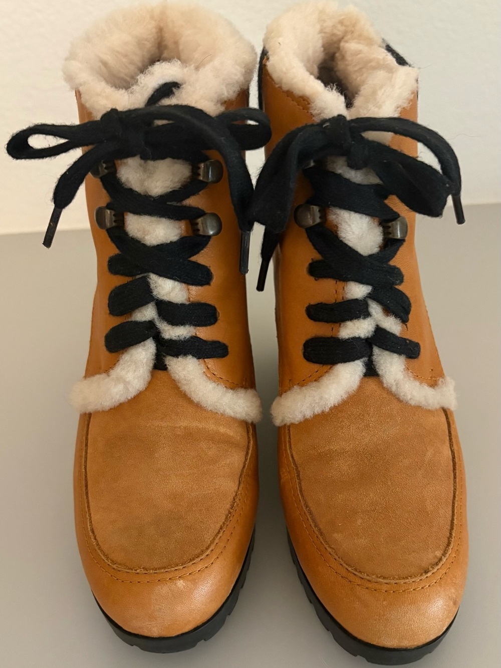 Cole Haan Tan Leather & Suede Shearling-Lined Lace-Up Boots